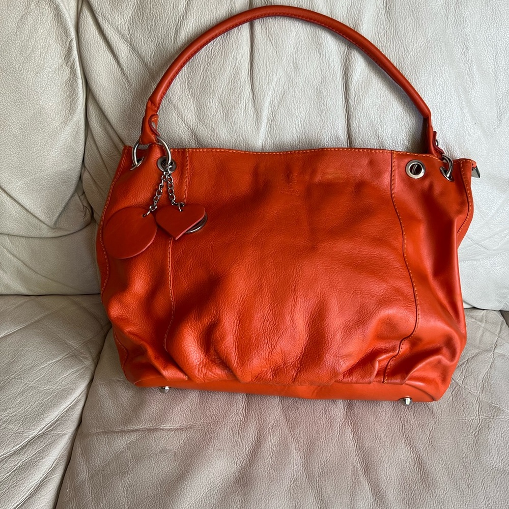 Vera Pelle Excellent Condition Orange Leather Tote Bag